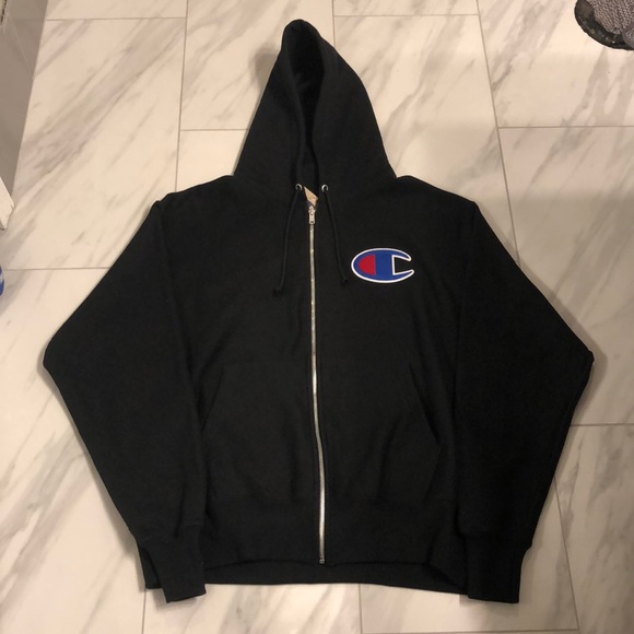 champion hoodie black and blue